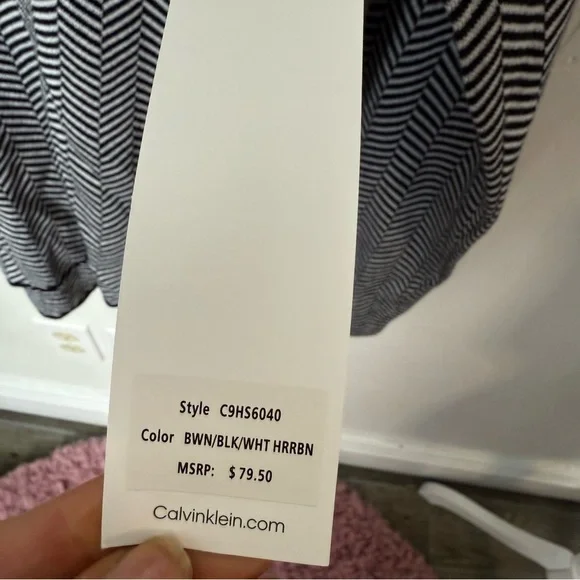 Calvin Klein Black & White Herringbone Cowl Neck Top – Small (NWT) - Picture 4 of 6